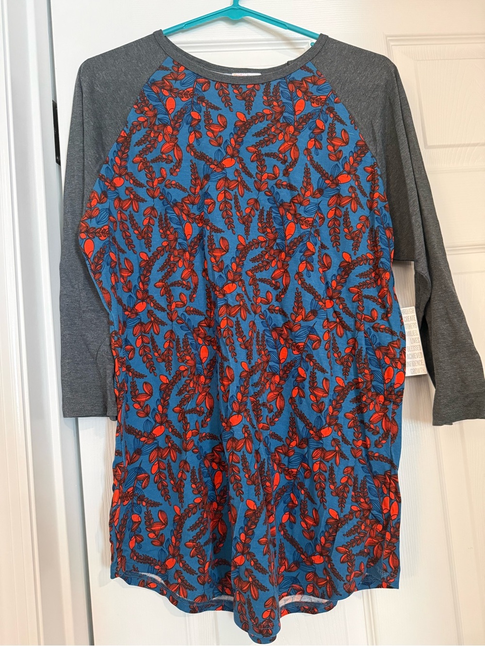 LuLaRoe Randy Blue and Red Floral Raglan Top
